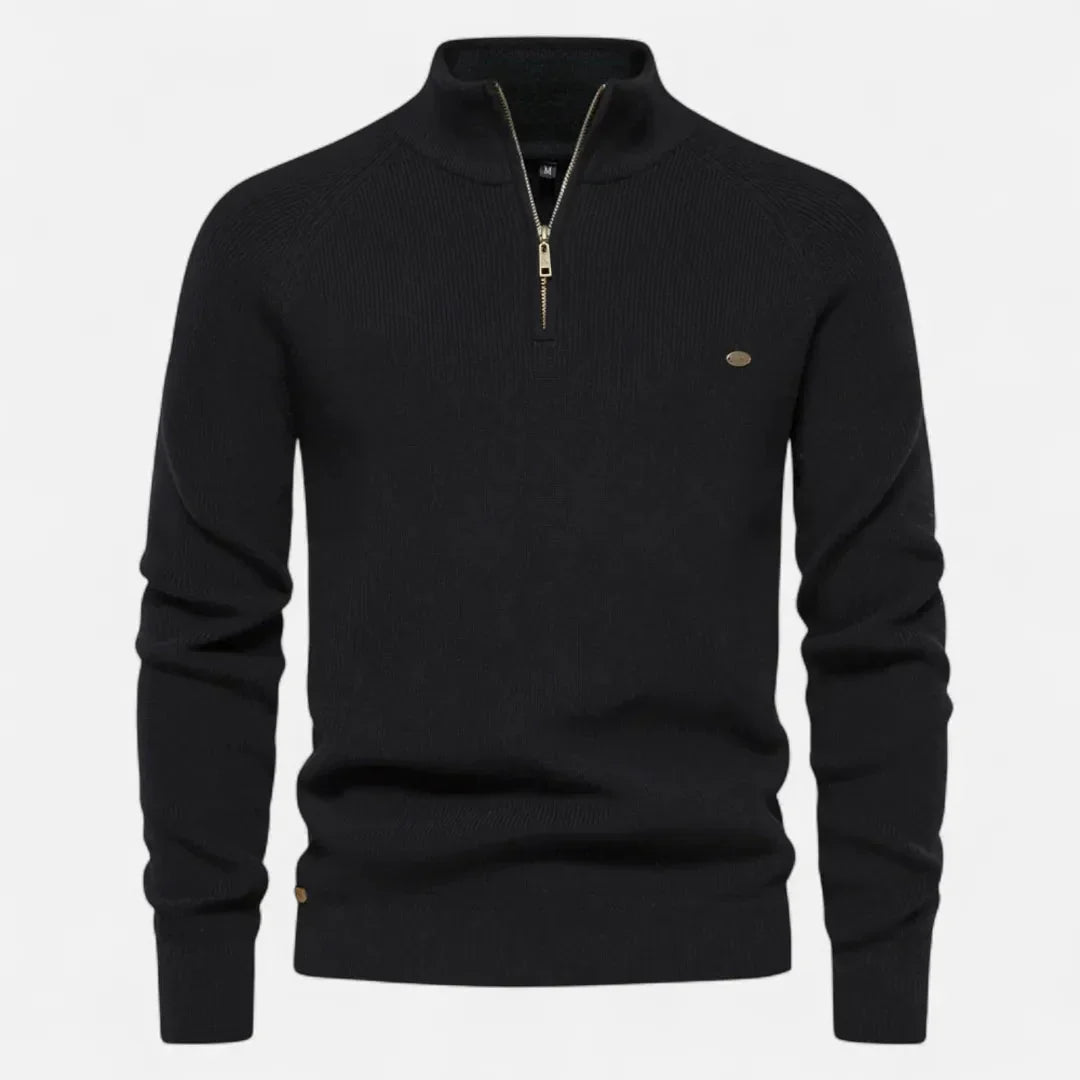 Waylynn Mens Half Zip Cotton Knit Sweater Versatile Stand Collar Ribbed Texture