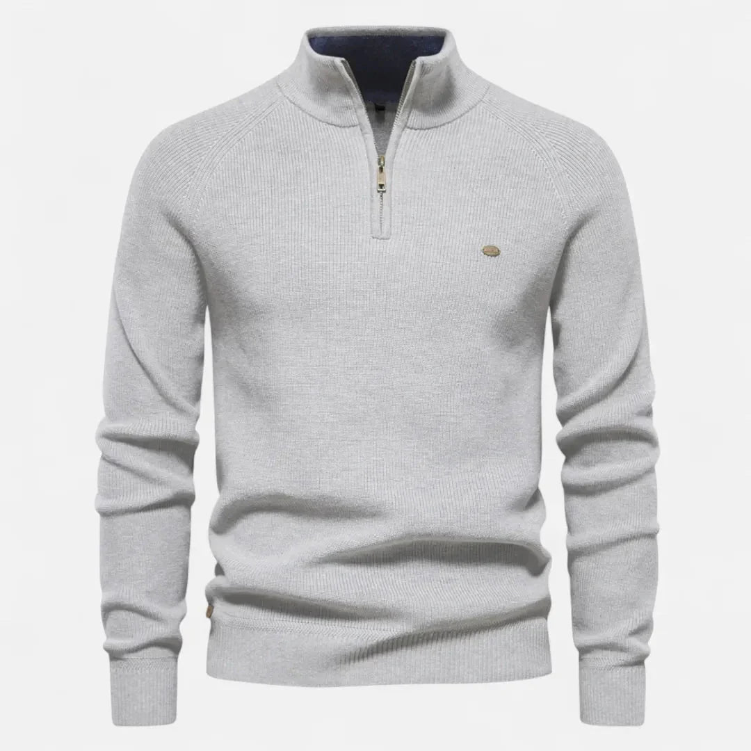 Waylynn Mens Half Zip Cotton Knit Sweater Versatile Stand Collar Ribbed Texture