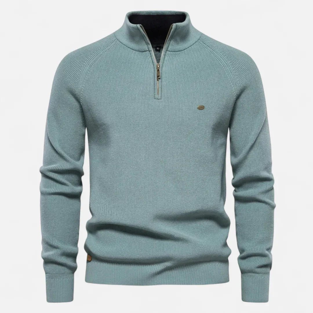 Waylynn Mens Half Zip Cotton Knit Sweater Versatile Stand Collar Ribbed Texture