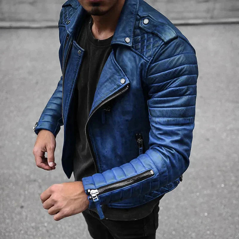 Street-Wave Mens Leather Inspired Moto Jacket Zip Up With Structured Fit