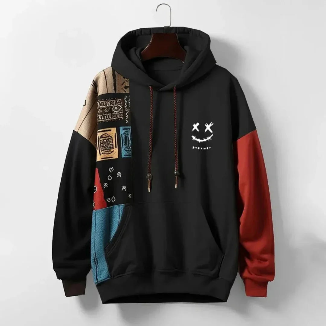 Mens Bold Patchwork Graphic Hoodie Streetwear Waylynn