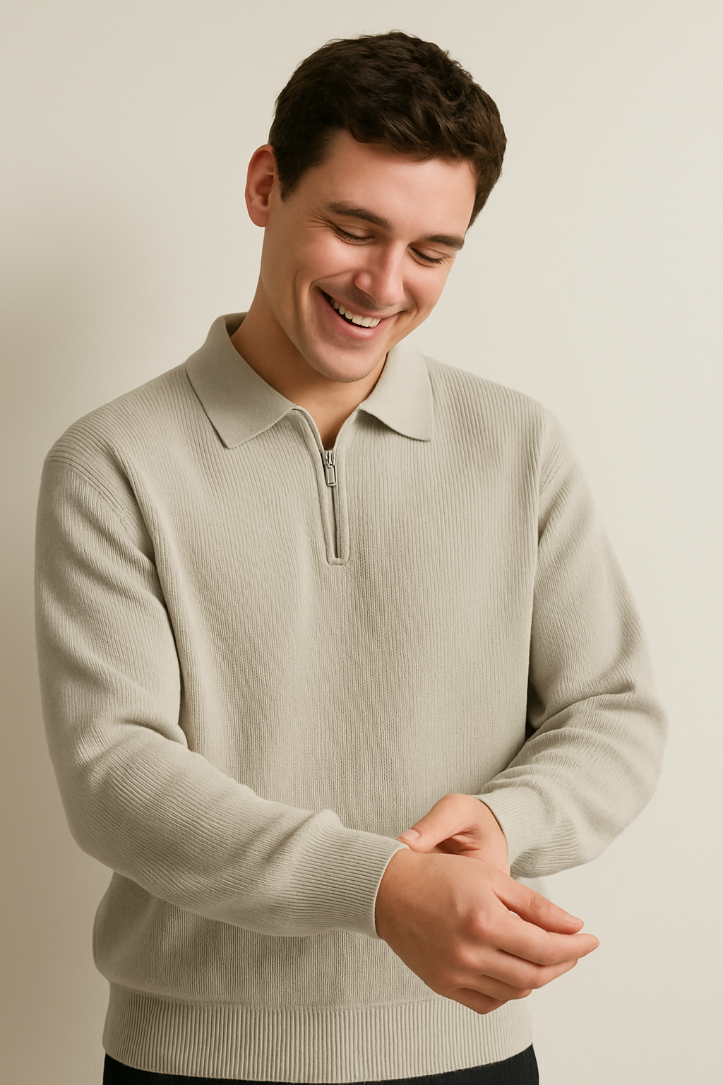 Street-Wave Mens Quarter Zip Sweatshirt Soft Knit Relaxed Fit Ribbed Trim Casual Pullover