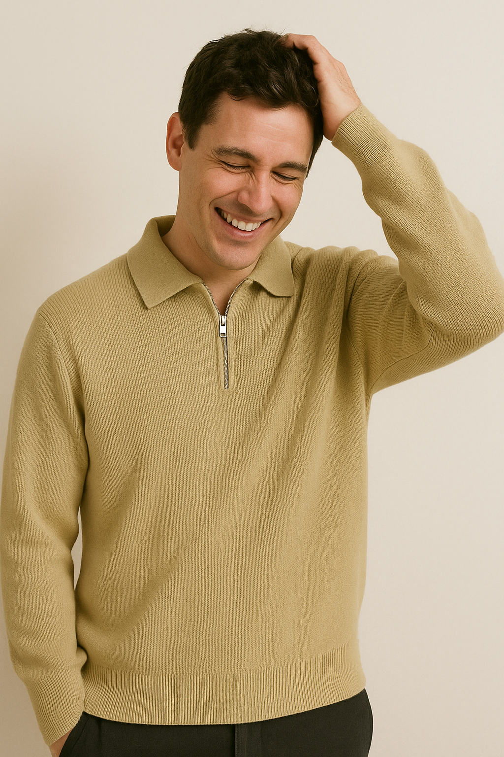 Street-Wave Mens Quarter Zip Sweatshirt Soft Knit Relaxed Fit Ribbed Trim Casual Pullover
