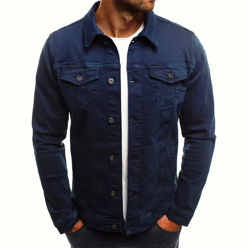 Mens Slim Fit Olive Denim Jacket Waylynn Button Front
