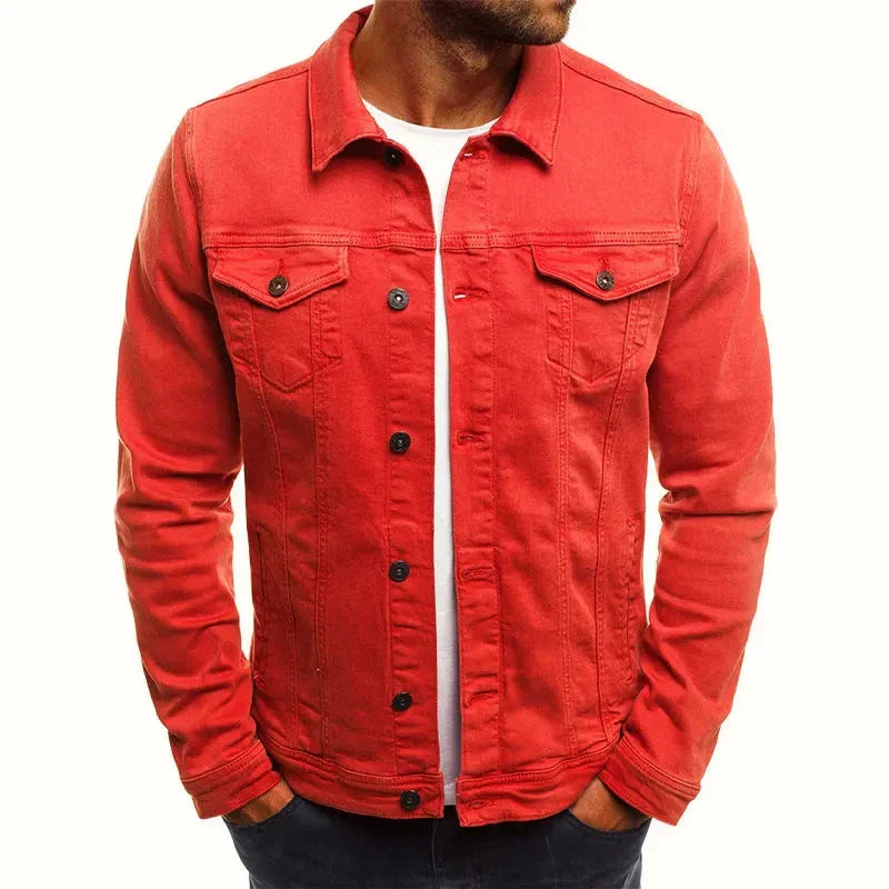Mens Slim Fit Olive Denim Jacket Waylynn Button Front