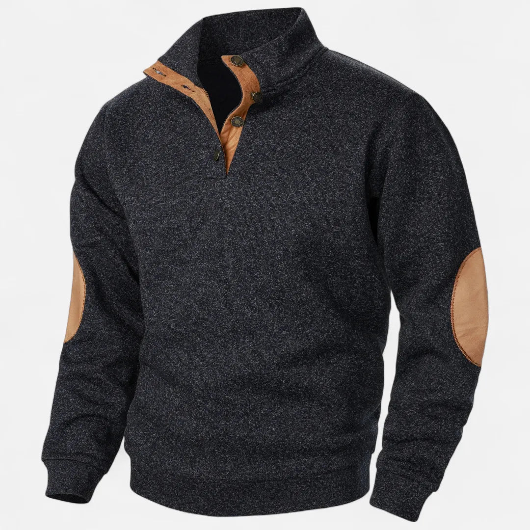Waylynn Men's Stand Collar Knit Sweater With Suede Trim And Elbow Patches