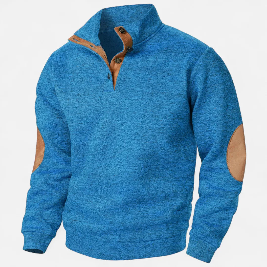 Waylynn Men's Stand Collar Knit Sweater With Suede Trim And Elbow Patches