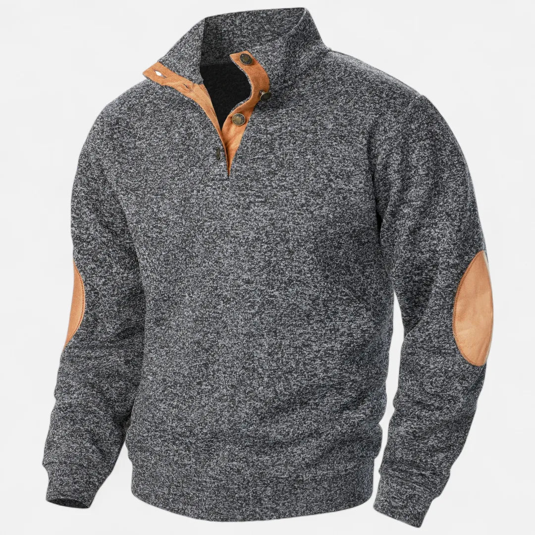 Waylynn Men's Stand Collar Knit Sweater With Suede Trim And Elbow Patches