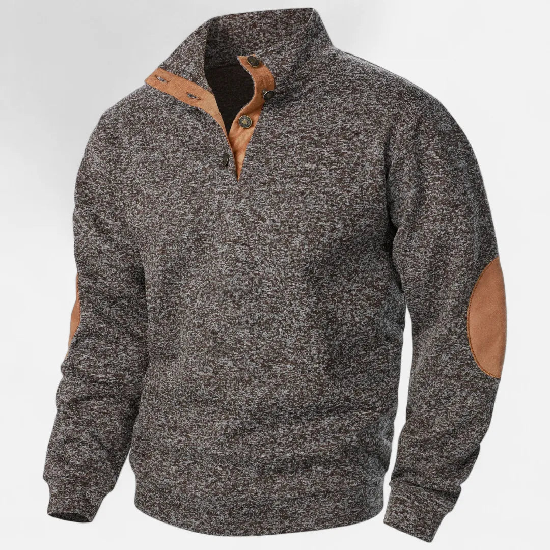 Waylynn Men's Stand Collar Knit Sweater With Suede Trim And Elbow Patches