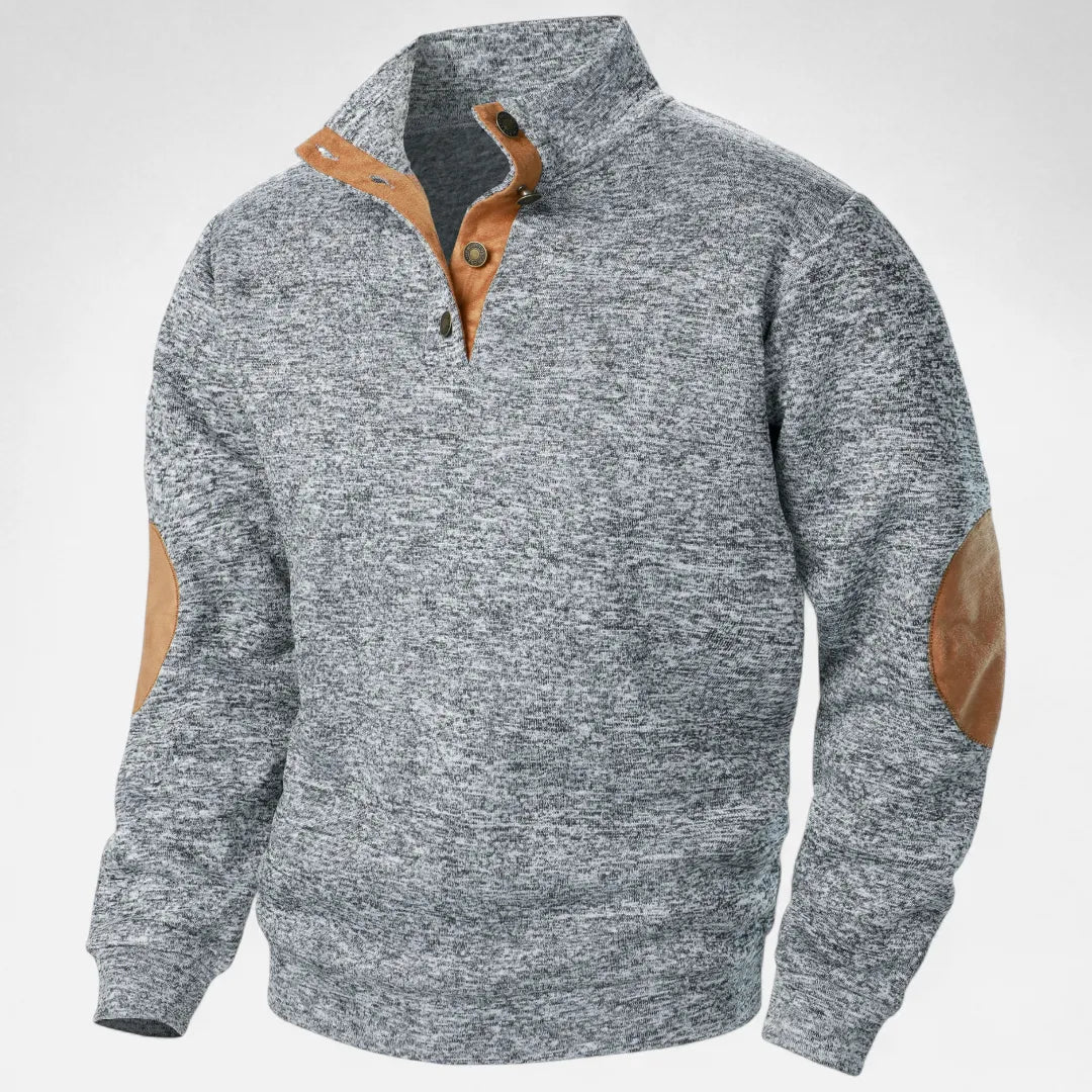 Waylynn Men's Stand Collar Knit Sweater With Suede Trim And Elbow Patches