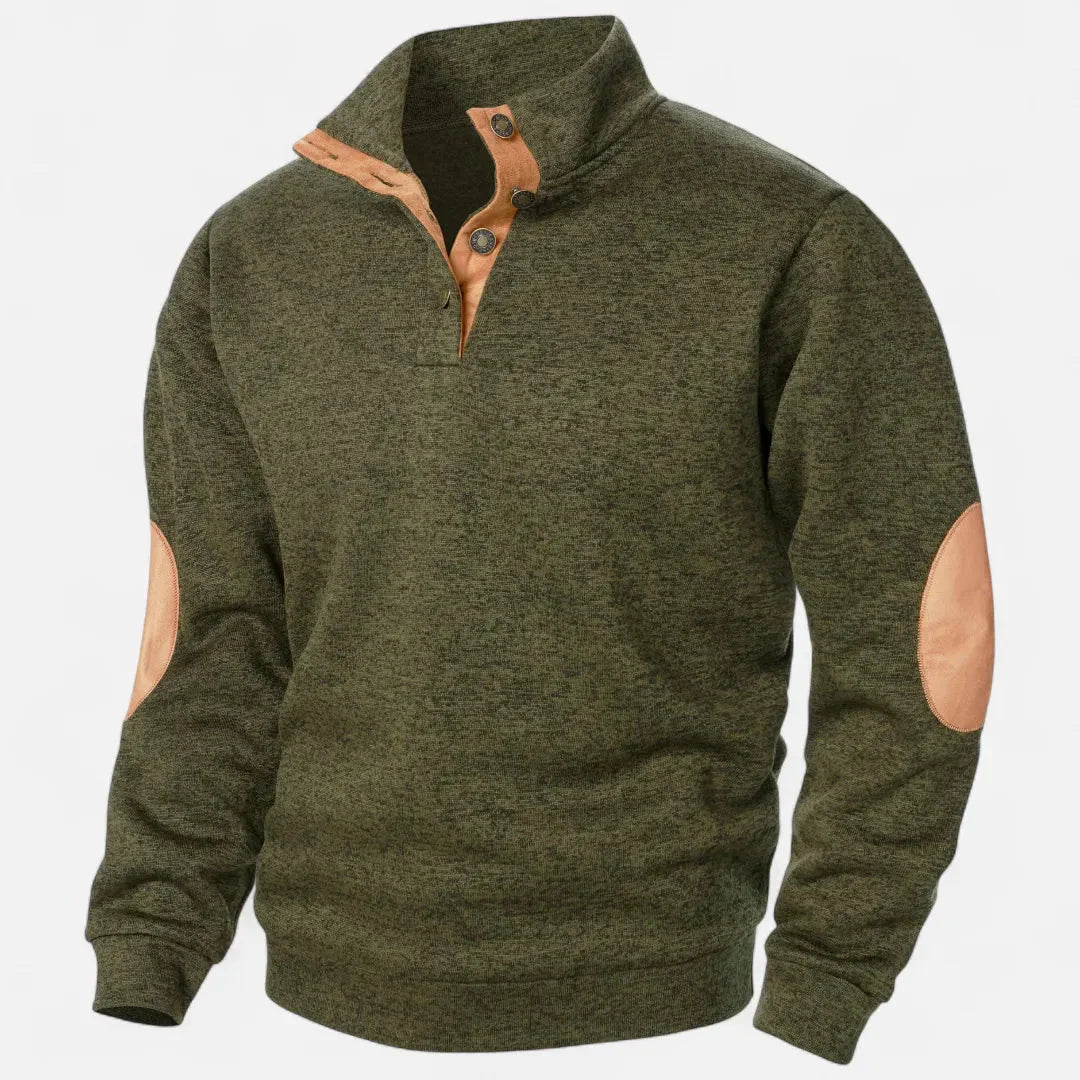 Waylynn Men's Stand Collar Knit Sweater With Suede Trim And Elbow Patches