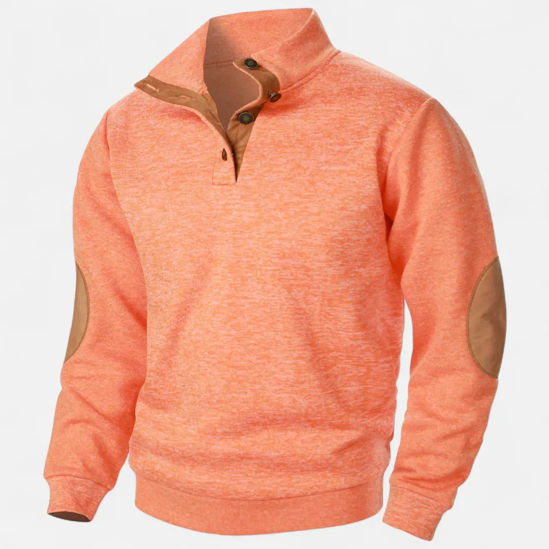 Waylynn Men's Stand Collar Knit Sweater With Suede Trim And Elbow Patches