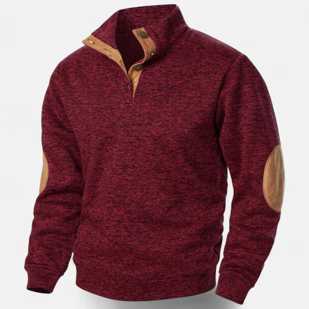Waylynn Men's Stand Collar Knit Sweater With Suede Trim And Elbow Patches