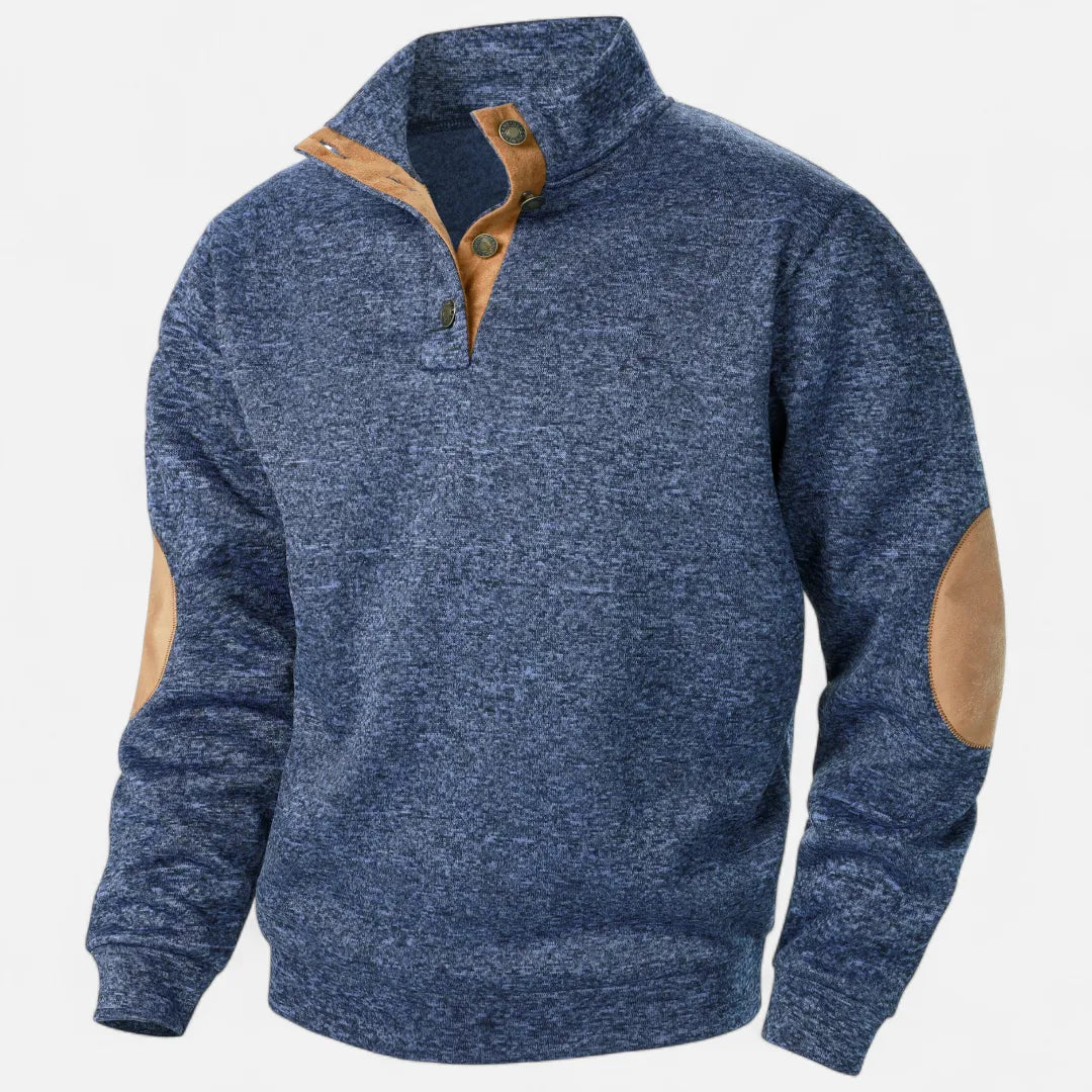 Waylynn Men's Stand Collar Knit Sweater With Suede Trim And Elbow Patches