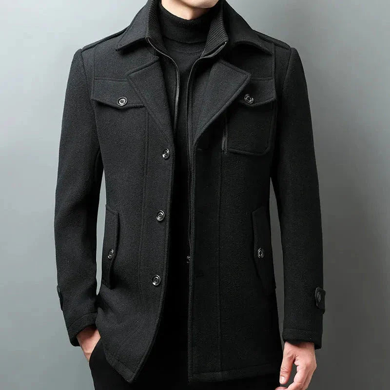 Waylynn Mens Wool Blend Pea Coat With Structured Shoulders