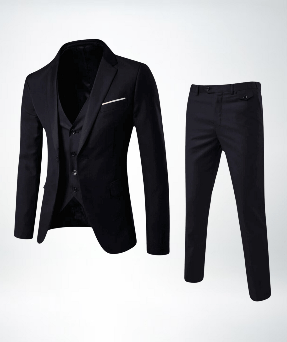 Street Wave Mens Navy Three Piece Formal Suit Set For Men Blazer Vest Trousers