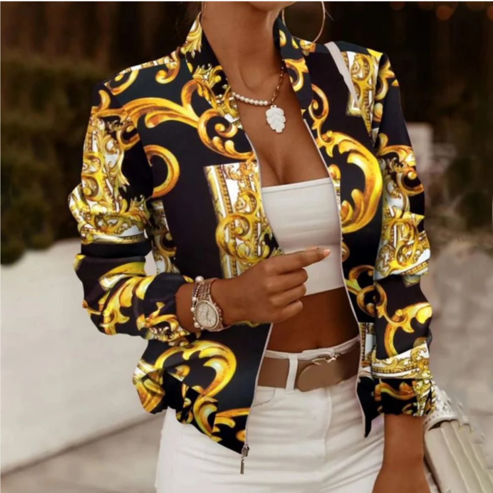 Street-Wave Avelena Vintage Bomber Jacket With Retro Print For Women Eye-Catching Style