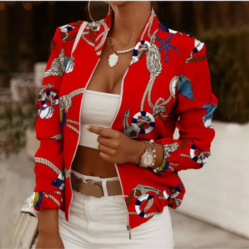 Street-Wave Avelena Vintage Bomber Jacket With Retro Print For Women Eye-Catching Style