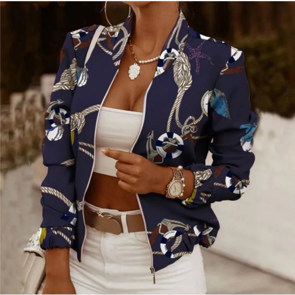 Street-Wave Avelena Vintage Bomber Jacket With Retro Print For Women Eye-Catching Style