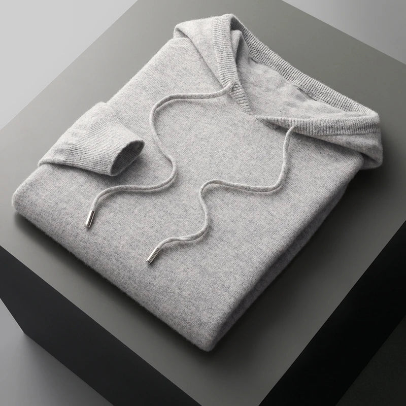 Merino Wool Hoodie For Men With Drawstrings Temperature Regulating Winter Warmth
