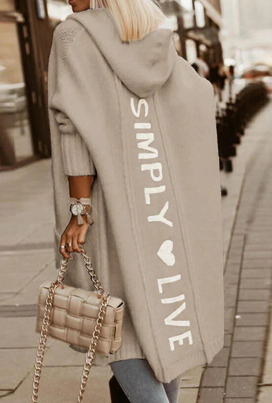 Street Wave Womens Hooded Knit Vest Cozy Warmth Simple Love Cardigan For Casual Streetwear