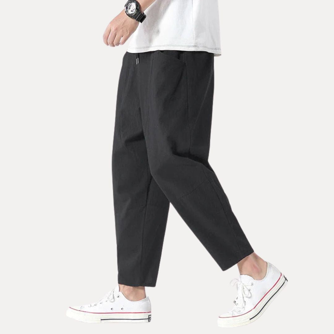 Street-Wave Mico Cropped Lounge Pants Cotton Japanese Style Tapered Drawstring Waist