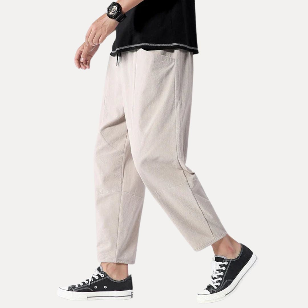 Street-Wave Mico Cropped Lounge Pants Cotton Japanese Style Tapered Drawstring Waist