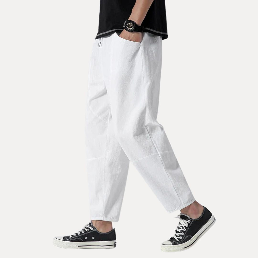 Street-Wave Mico Cropped Lounge Pants Cotton Japanese Style Tapered Drawstring Waist