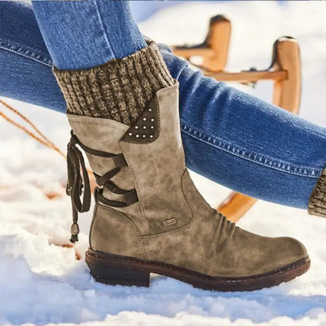 Street-Wave Strass Boots For Women Chic Warm Mid Calf