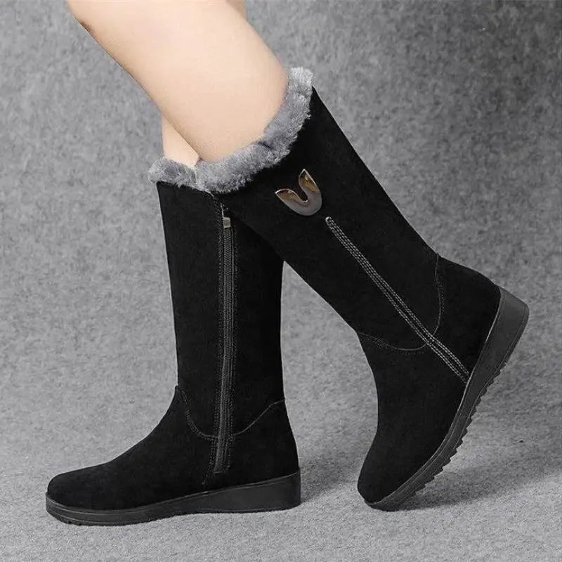 Mid Calf Suede Boots For Women By Street Wave Warm Velvet Lining Non Slip Sole