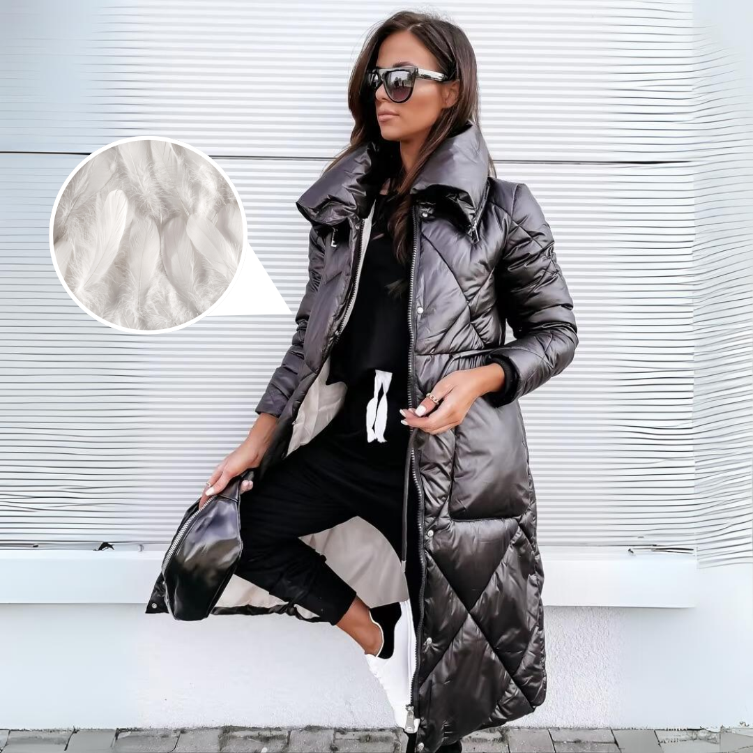 Street-Wave Quilted Long Coat For Women With Windproof Warmth And Flattering Fit