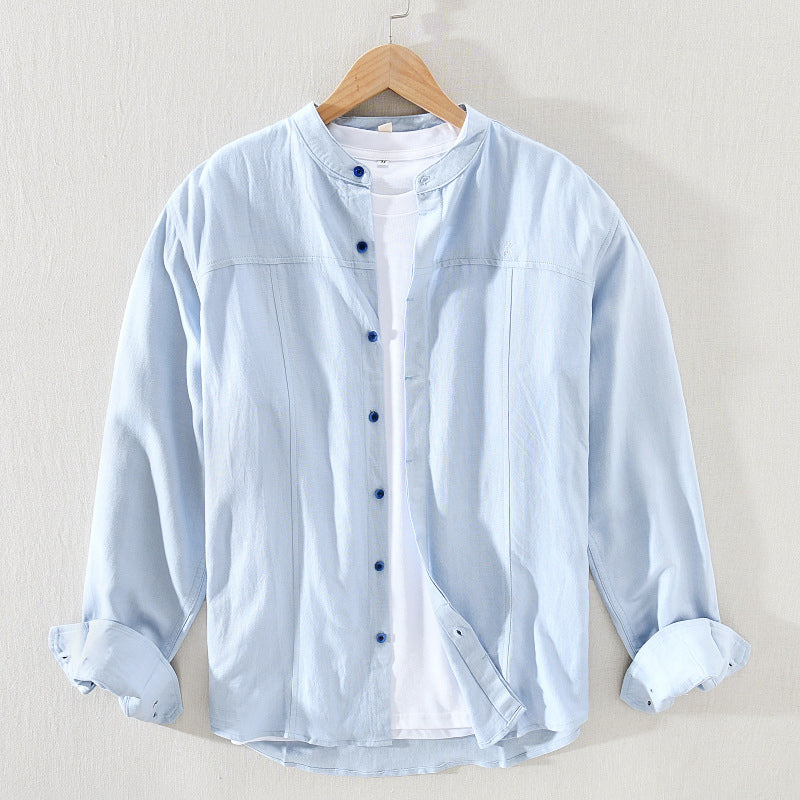 Street-Wave Men's Mandarin Collar Shirt Lightweight Breathable