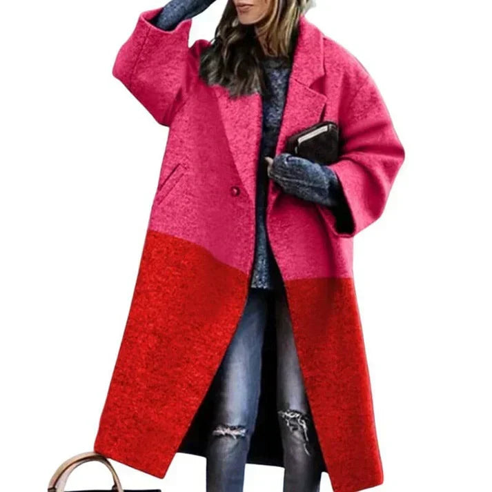Street Wave Women's Colorful Plaid Wool Long Coat With Belt And Lapel Collar Warmth For Cold Weather