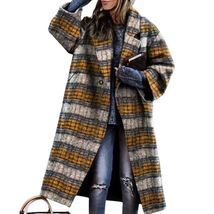 Street Wave Long Wool Coat With Vibrant Plaid Warmth For Women Premium Cozy Outerwear