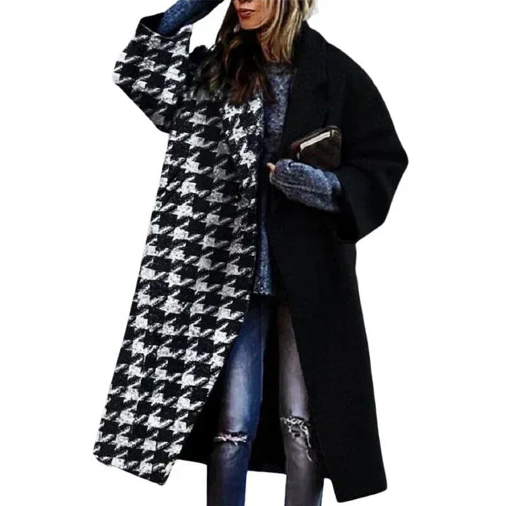 Street Wave Women's Colorful Plaid Wool Long Coat With Belt And Lapel Collar Warmth For Cold Weather