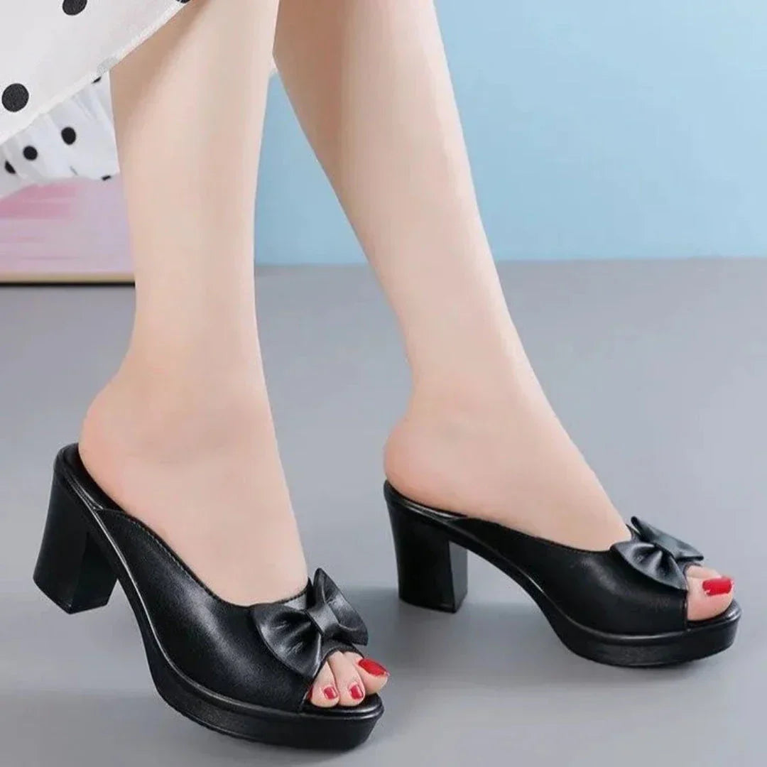 Waylynn Mira Open-Toe Bow Chunky Heels for Brunch Dates