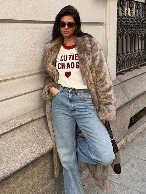 Street Wave Long Winter Coat For Women Soft Texture Classic Fit Cold Weather Warmth