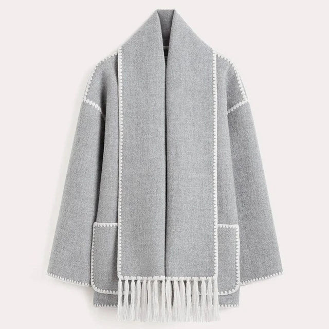 Street-wave Women's Coat With Chic Scarf For Elegant Comfort And Modern Everyday Style