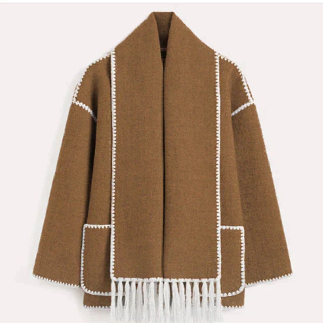 Street-Wave Oversized Fringe Jacket For Women Warm Stylish Winter Outerwear With Pockets