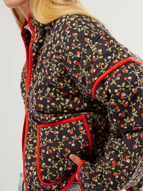Streetwave Vintage Floral Jacket For Women Warm Cozy Outerwear With Soft Breathable Fabric