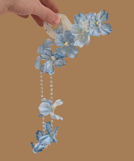 Épingle à cheveux moderne en alliage bleu avec perles florales et pompon - Street-Wave