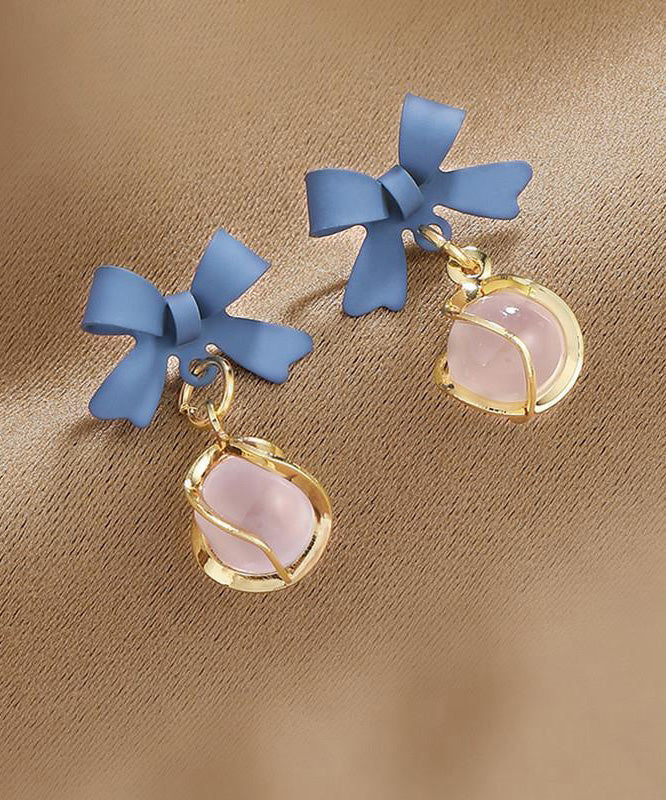 Boucles d'oreilles pendantes modernes en pierre œil de chat surdorée en cuivre bleu - Street-Wave