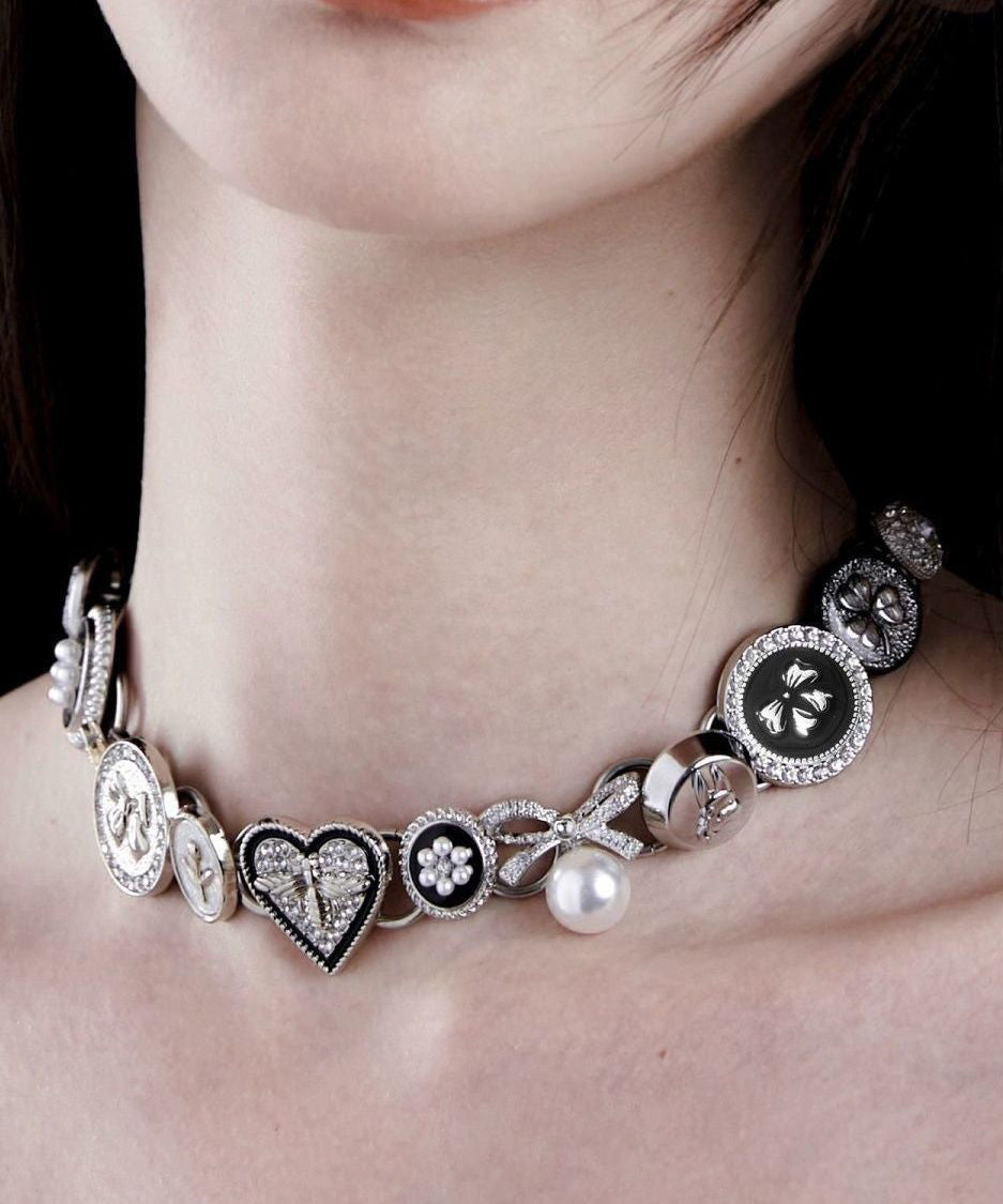 Collier moderne à boutons d'amour en métal et zircon colorblock - Street-Wave