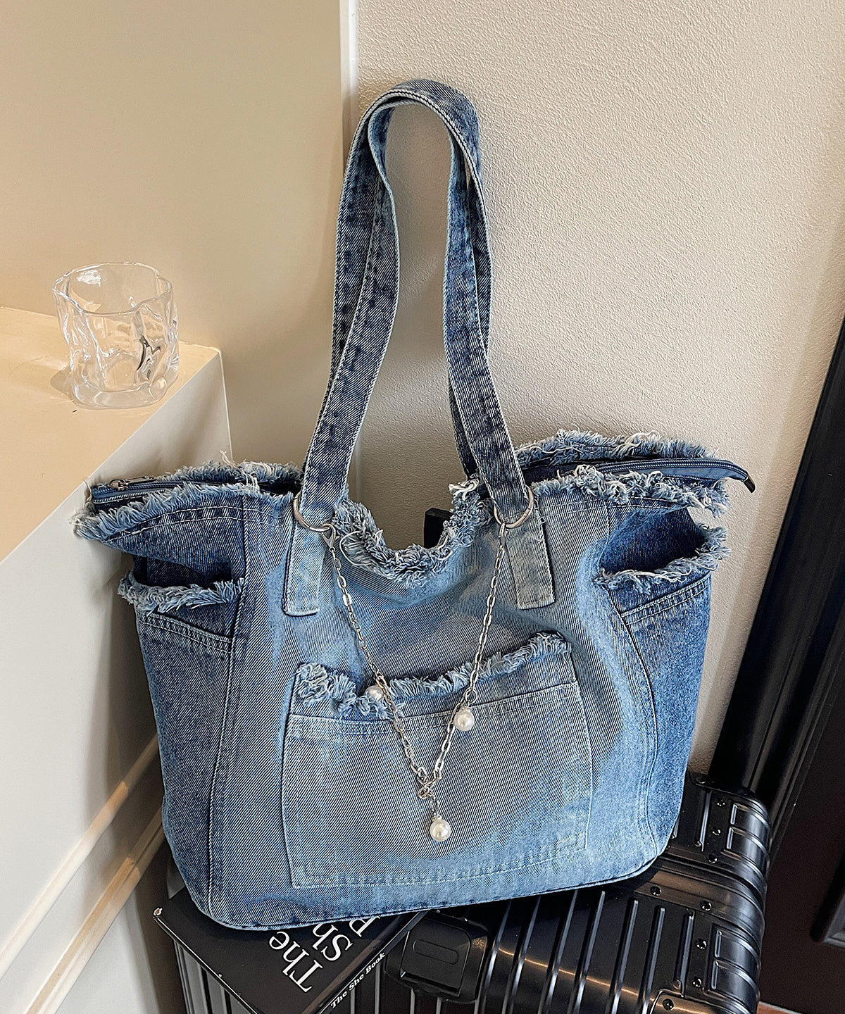 Sacs à bandoulière en denim à franges modernes et à maillons en chaîne - Street-Wave