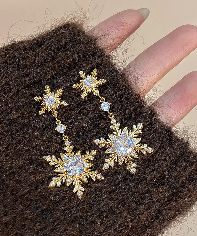 Boucles d'oreilles pendantes modernes en alliage d'or et zircon avec pompons neige - Street-Wave