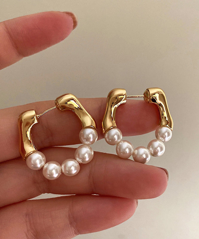 Boucles d'oreilles créoles modernes en alliage de cuivre et or avec perles - Street-Wave