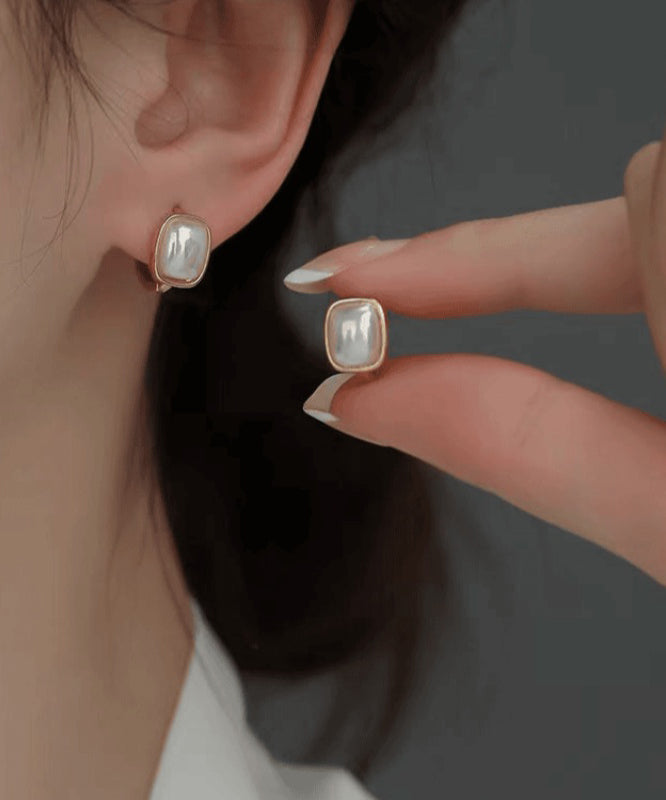 Boucles d'oreilles créoles modernes en alliage de cuivre doré et perles carrées - Street-Wave