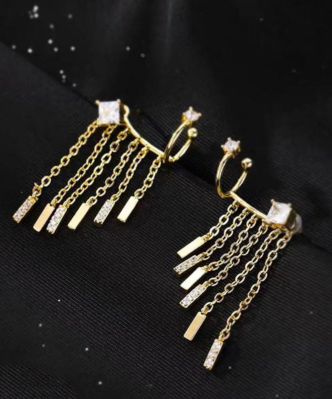Boucles d'oreilles pendantes modernes en or, cuivre et zircon surdoré - Street-Wave