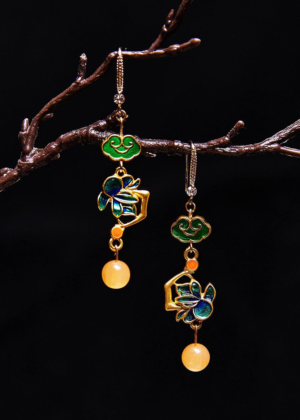 Boucles d'oreilles pendantes en cire d'abeille fine, dorure verte moderne - Street-Wave