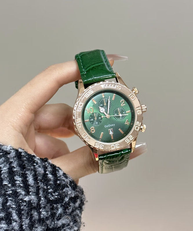 Montres modernes en alliage de cuir vert avec mouvement à quartz et cristal saphir - Street-Wave
